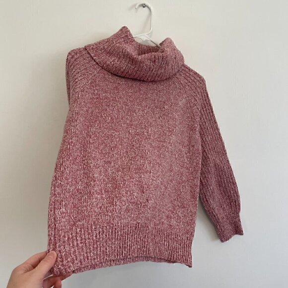 NINE WEST Cowlneck Sweater Mauve Pink White Marled Heather Cowl Neck Puff Sleeve - Picture 8 of 13